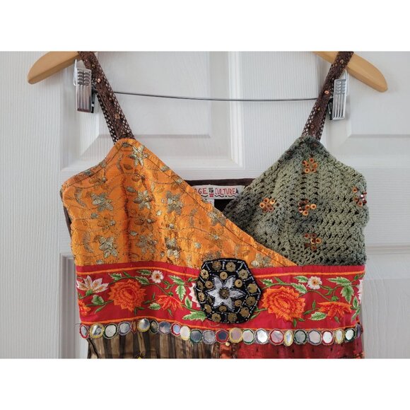 Savage Couture Brown Orange Patchwork dress Boho size Small Embroidered festival - Picture 3 of 10